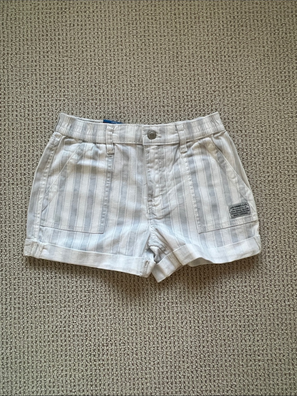 Levi's Light Blue Striped High-Rise Girls  Shorts 10-12